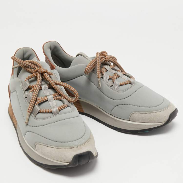 Pre Owned Hermes Tricolor Neoprene and Leather Miles Sneakers Size 38
