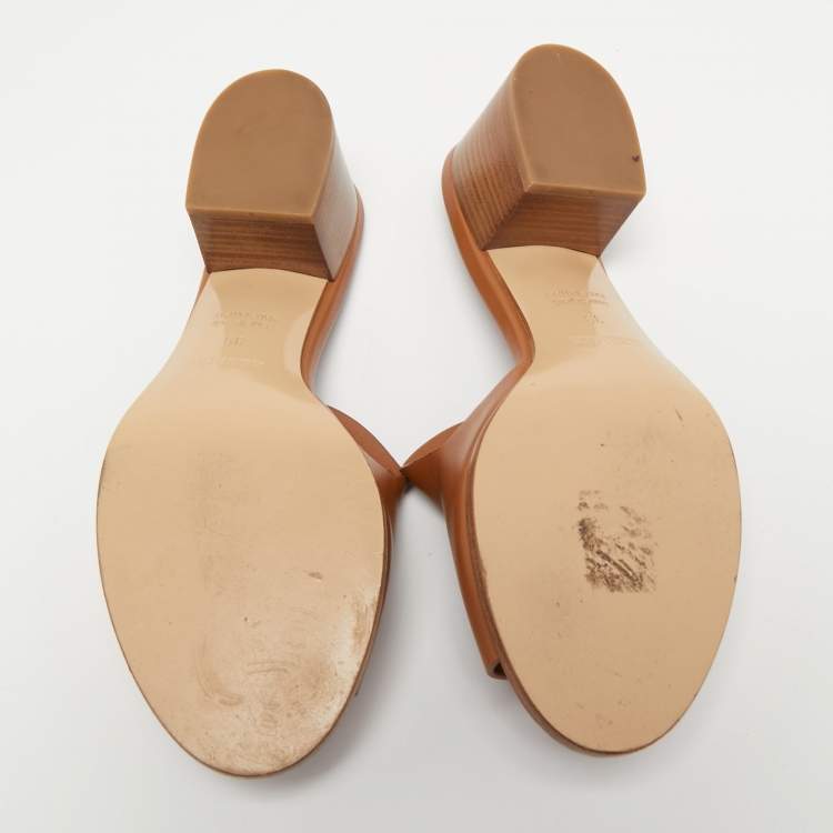 Pre Owned Hermes Brown Leather Mona Slide Sandals Size 39