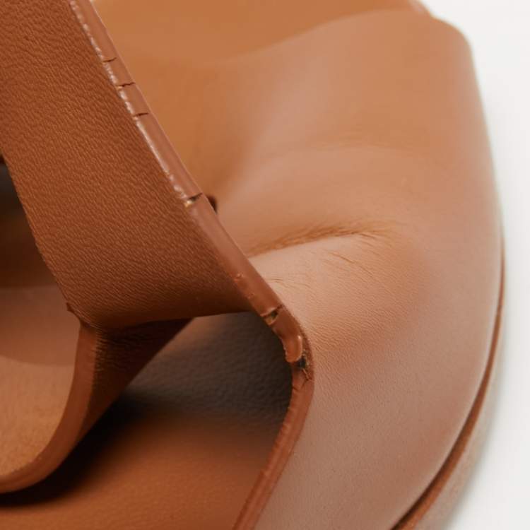 Pre Owned Hermes Brown Leather Mona Slide Sandals Size 39