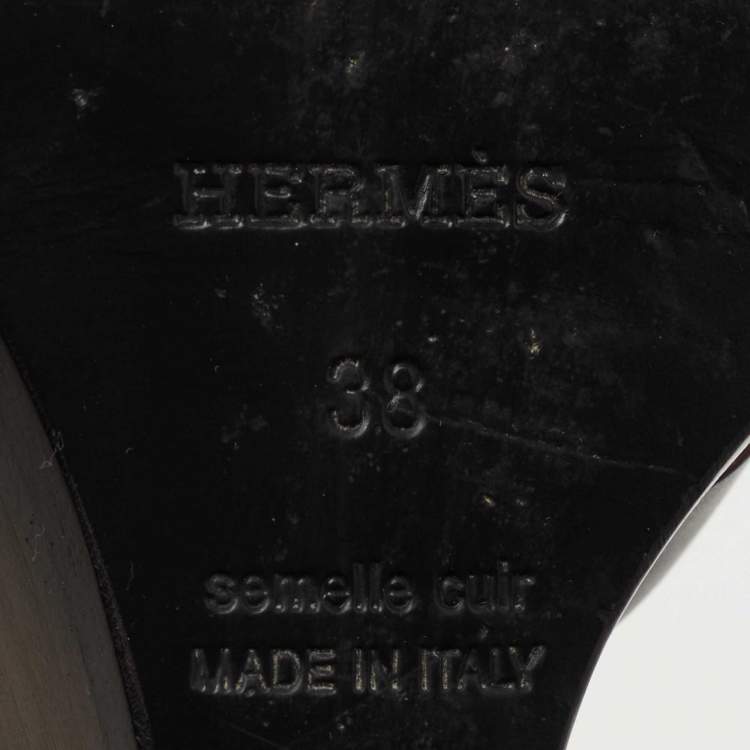 Pre Owned Hermes Black Leather Mona Wedge Sandals Size 38