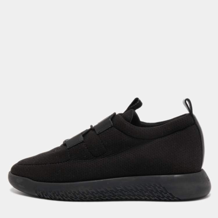 Pre Owned Hermes Black Mesh and Leather Team Sneakers Size 39.5