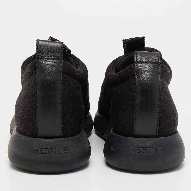 Pre Owned Hermes Black Mesh and Leather Team Sneakers Size 39.5