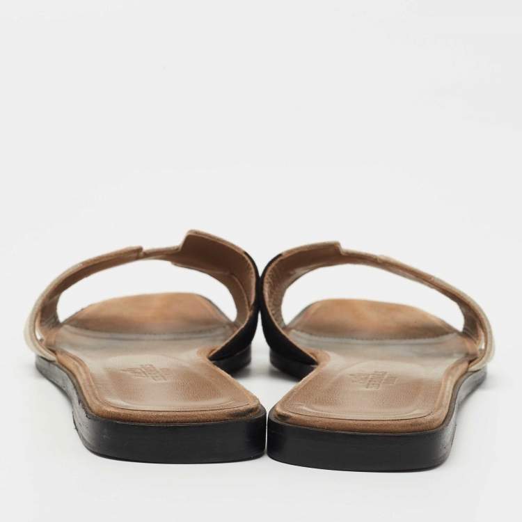Pre Owned Hermes Multicolor Suede Oran Flat Slides Size 37