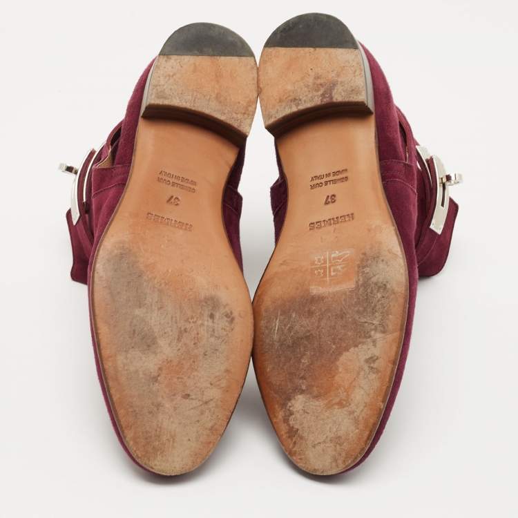 Pre Owned Hermès Purple Suede Neo Ankle Length Boots Size 37