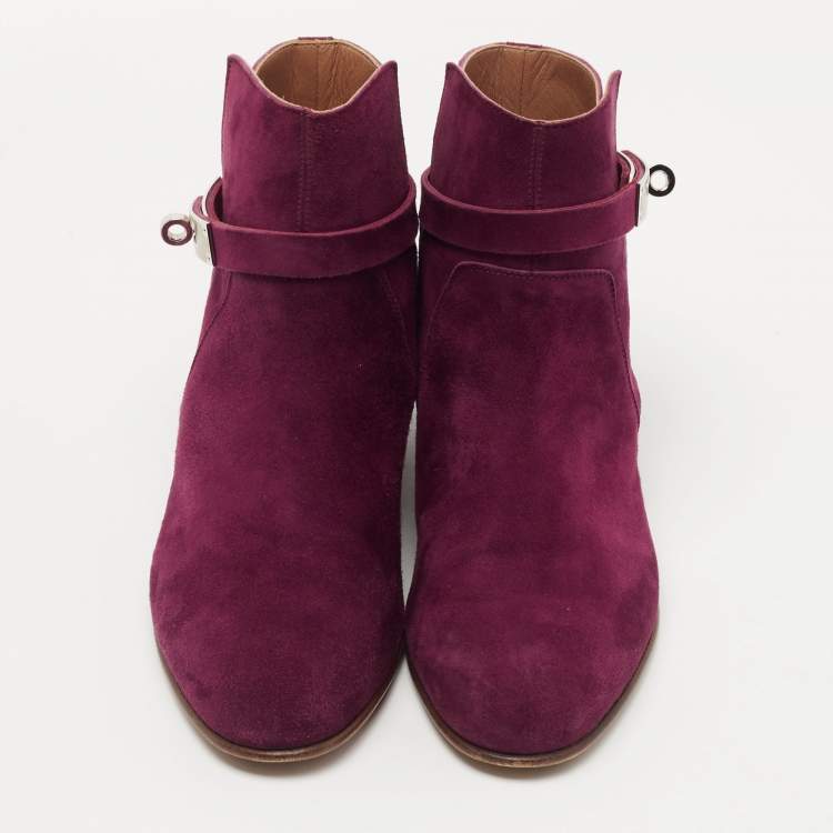 Pre Owned Hermès Purple Suede Neo Ankle Length Boots Size 37