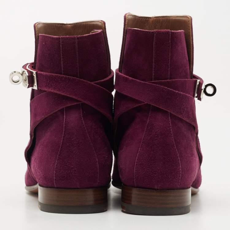 Pre Owned Hermès Purple Suede Neo Ankle Length Boots Size 37