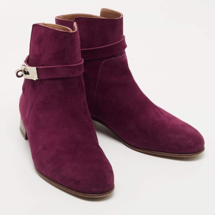 Pre Owned Hermès Purple Suede Neo Ankle Length Boots Size 37