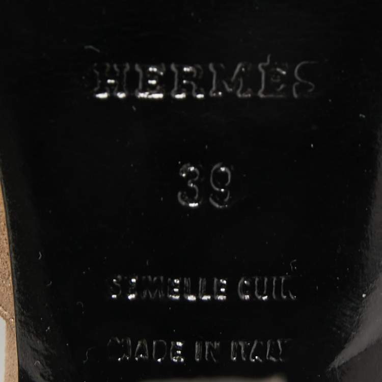 Pre Owned Hermes Black/Beige Suede Platform Premiere Ankle Strap Sandals Size 39