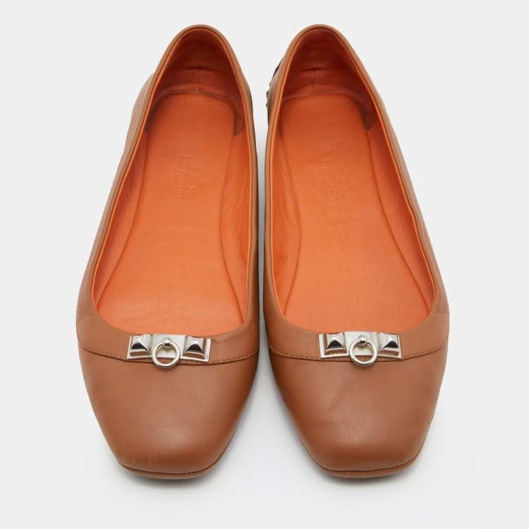 Pre Owned Hermes Brown Leather Liberty Ballet Flats Size 37