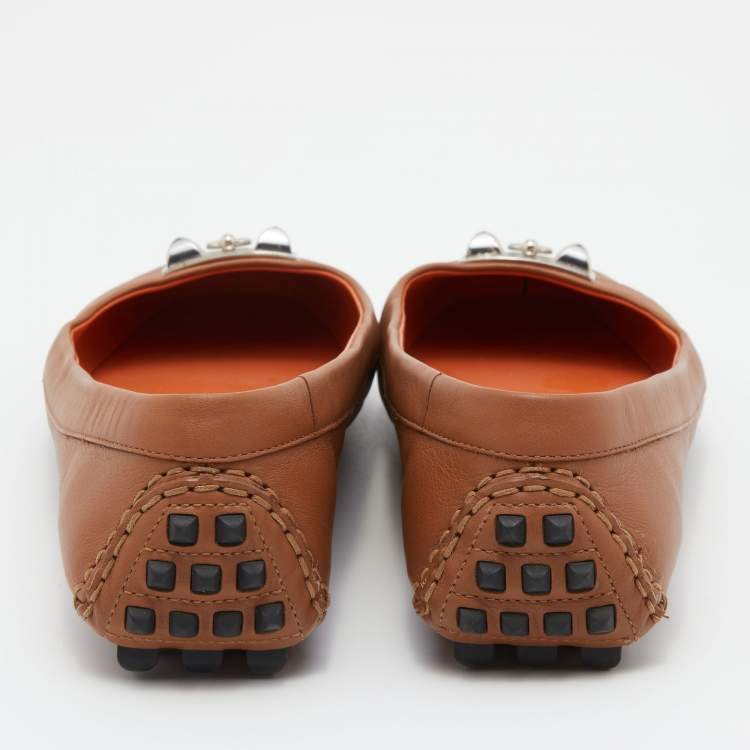 Pre Owned Hermes Brown Leather Liberty Ballet Flats Size 37