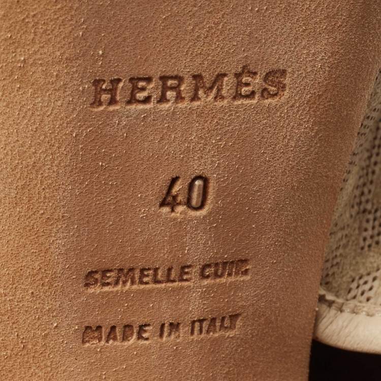 Pre Owned Hermes Beige Perforated Leather Garrigue Peep Toe Booties Size 40