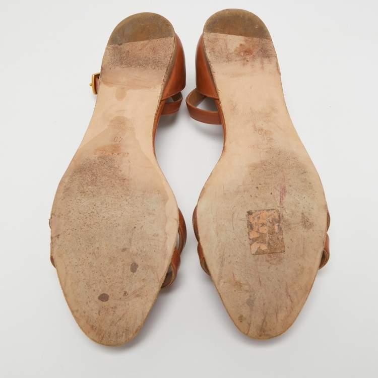 Pre Owned Hermes Brown Leather Premiere Ankle Strap Sandals Size 40