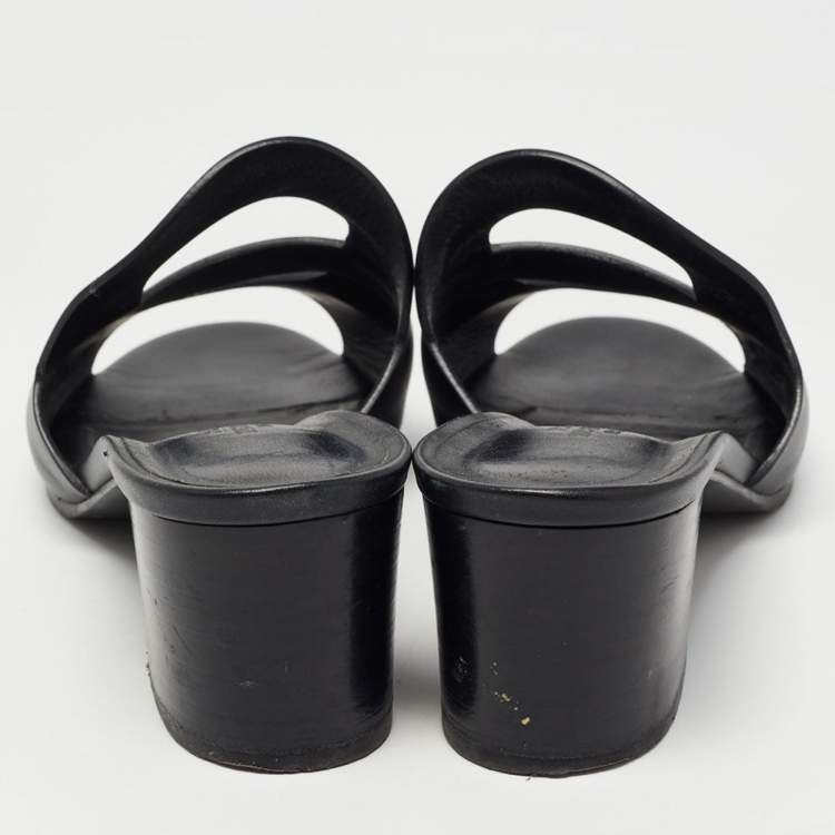 Pre Owned Hermes Black Leather Mona Slide Sandals Size 41