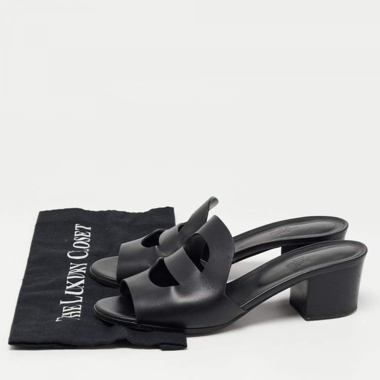 Pre Owned Hermes Black Leather Mona Slide Sandals Size 41