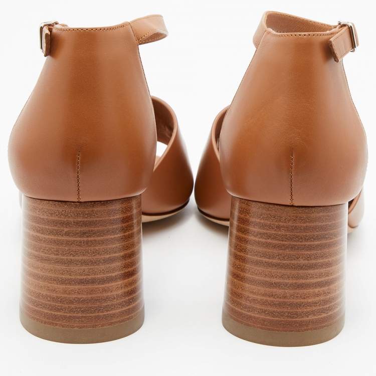 Pre Owned Hermes Brown Leather Viaggio Ankle Strap Sandals Size 39