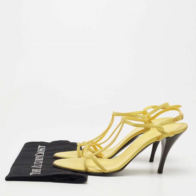 Pre Owned Hermes Yellow Suede Strappy Sandals Size 41