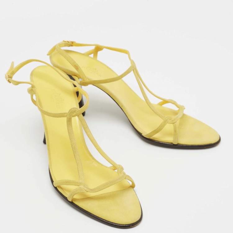 Pre Owned Hermes Yellow Suede Strappy Sandals Size 41