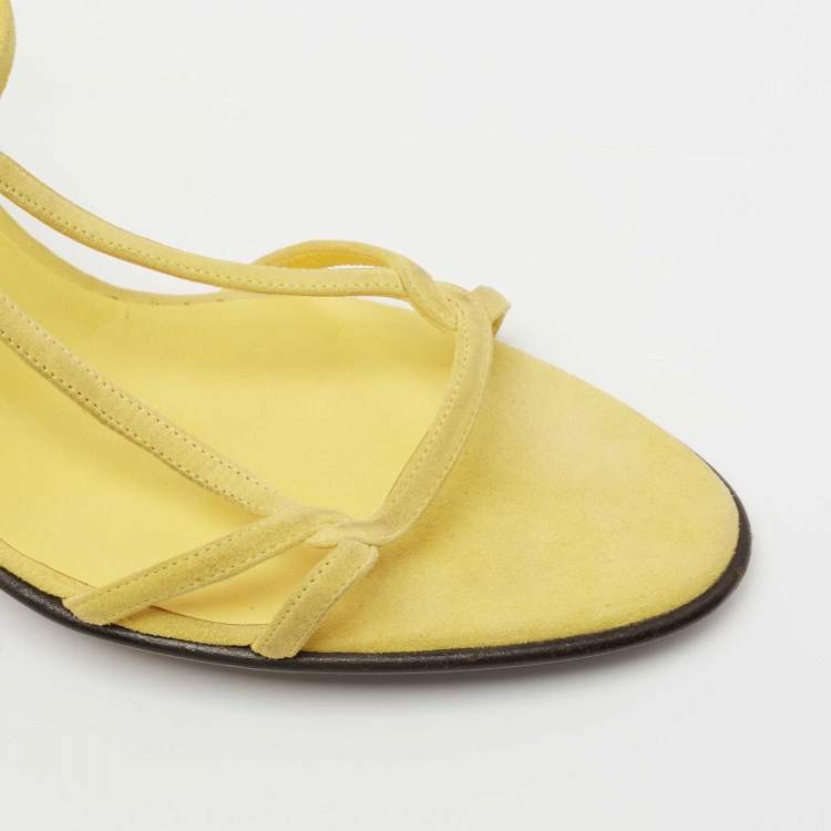 Pre Owned Hermes Yellow Suede Strappy Sandals Size 41