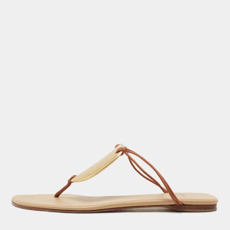 Pre Owned Hermes Brown Leather Thong Flats Size 41