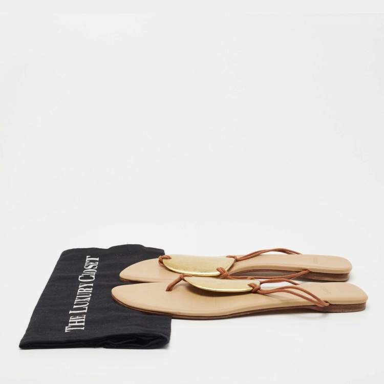 Pre Owned Hermes Brown Leather Thong Flats Size 41