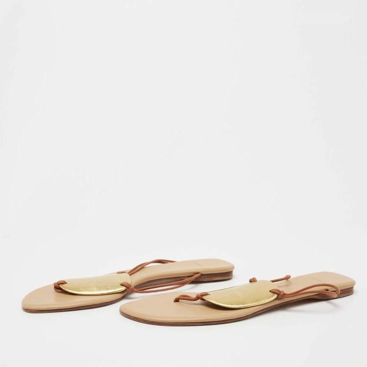 Pre Owned Hermes Brown Leather Thong Flats Size 41