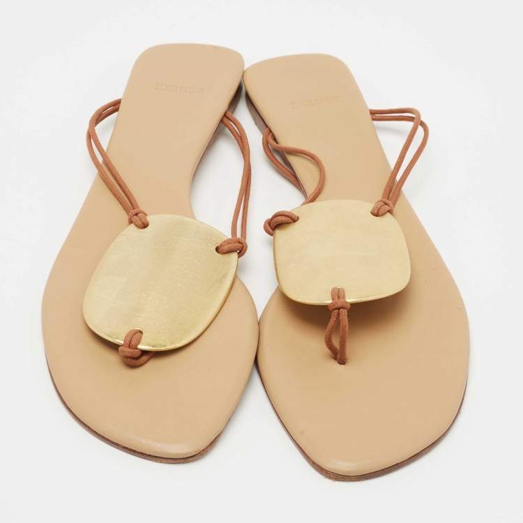Pre Owned Hermes Brown Leather Thong Flats Size 41