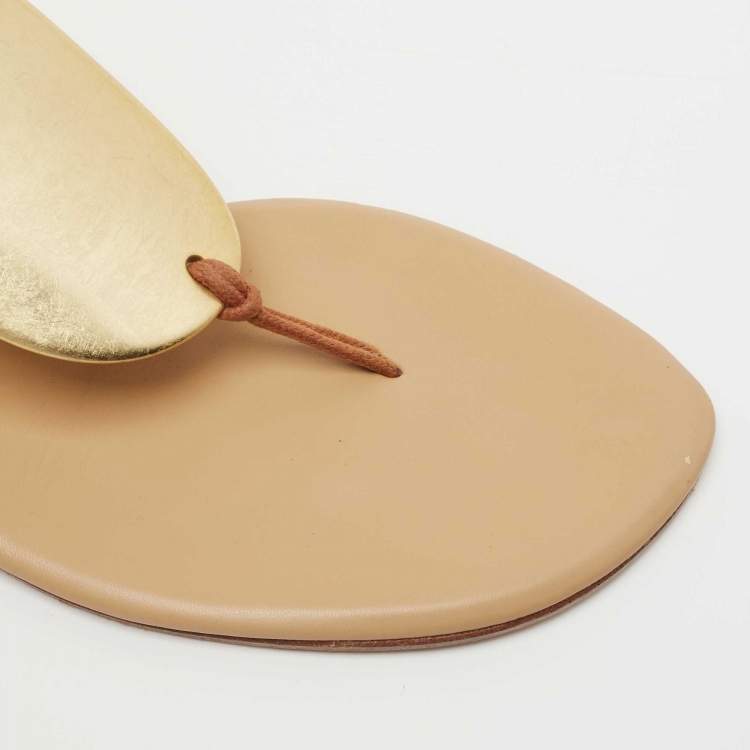 Pre Owned Hermes Brown Leather Thong Flats Size 41