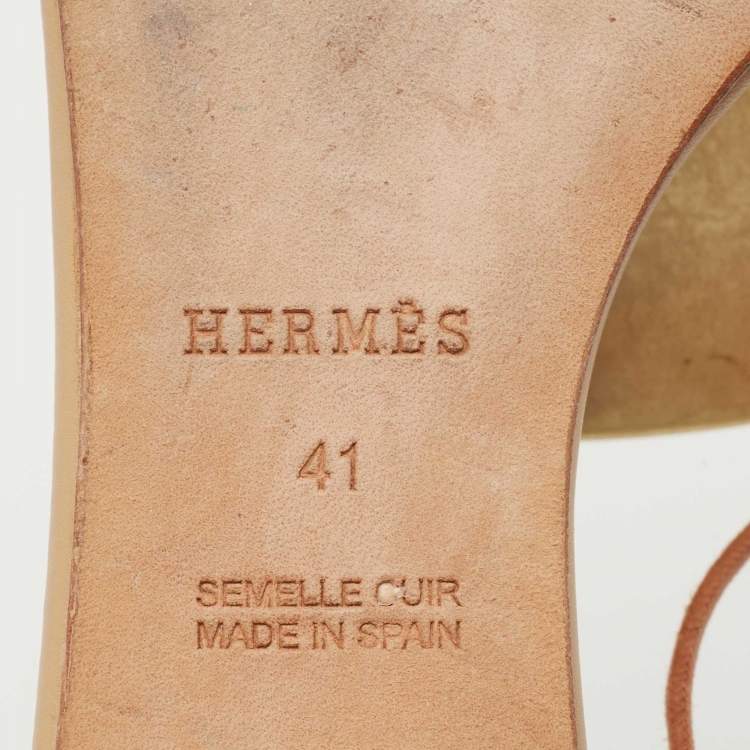 Pre Owned Hermes Brown Leather Thong Flats Size 41