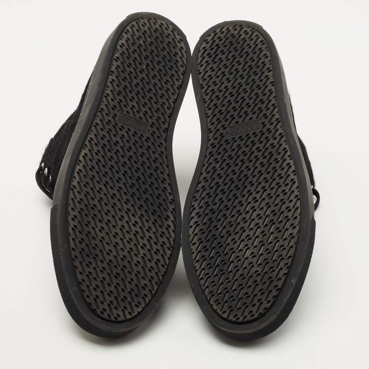 Pre Owned Hermes Black Calf Hair Jimmy Hight Top Sneakers Size 38