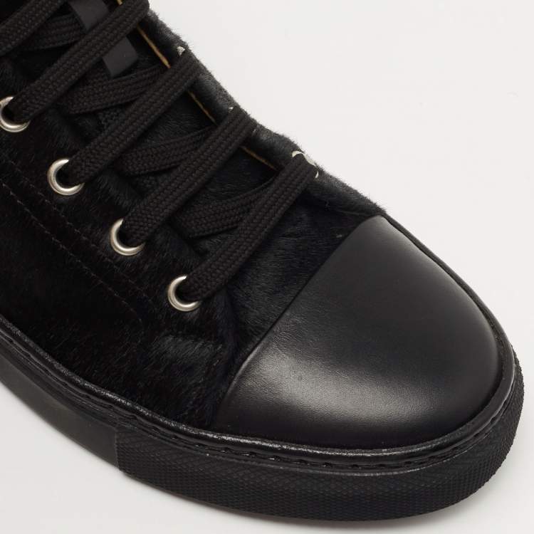 Pre Owned Hermes Black Calf Hair Jimmy Hight Top Sneakers Size 38
