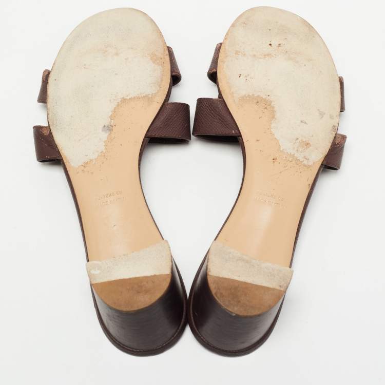 Pre Owned Hermes Burgundy Leather Oasis Slide Sandals Size 41