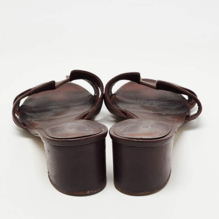 Pre Owned Hermes Burgundy Leather Oasis Slide Sandals Size 41