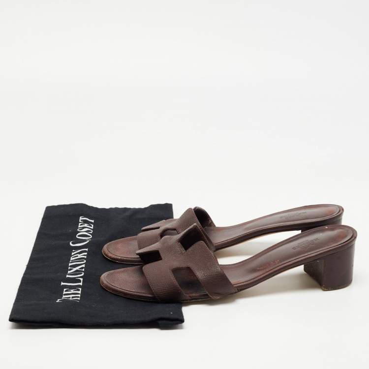 Pre Owned Hermes Burgundy Leather Oasis Slide Sandals Size 41