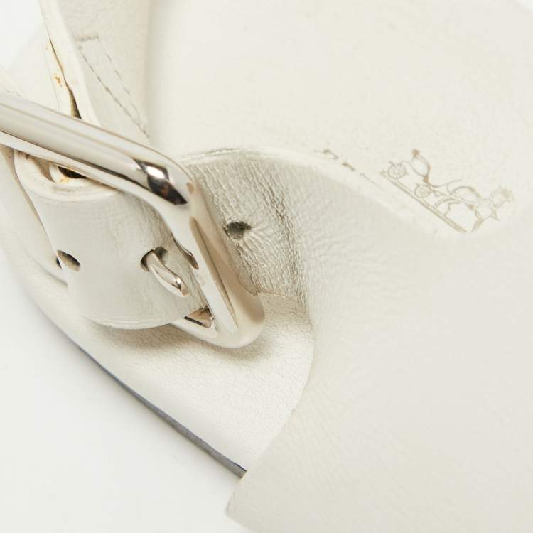 Pre Owned Hermes White Leather Kola Slingback Flat Slides Size 37.5