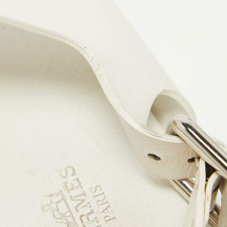 Pre Owned Hermes White Leather Kola Slingback Flat Slides Size 37.5