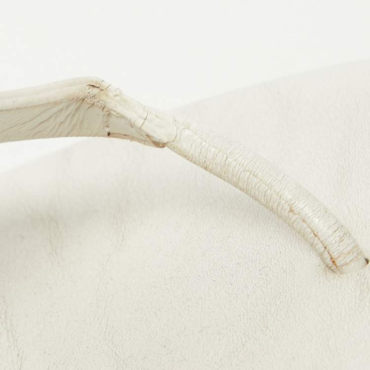 Pre Owned Hermes White Leather Kola Slingback Flat Slides Size 37.5