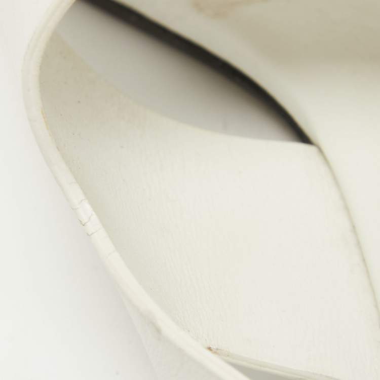 Pre Owned Hermes White Leather Kola Slingback Flat Slides Size 37.5