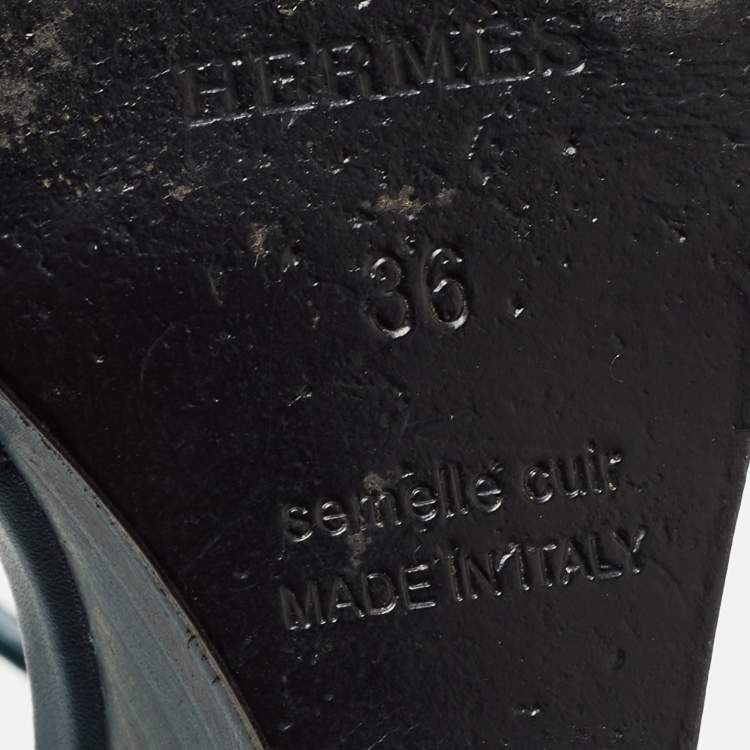 Pre Owned Hermes Teal Leather Legend Ankle Strap Sandals Size 36