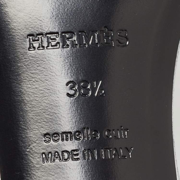Pre Owned Hermes Silver Leather Very Block Heel Sandals Size 38.5