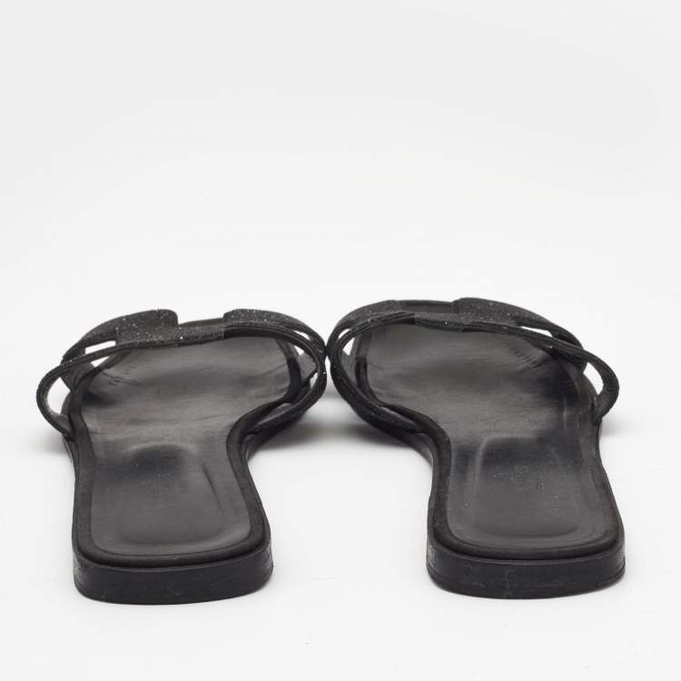 مملوكة مسبقًا Hermes Black Suede And Glitter Oran Flat Sandals Size 41 
