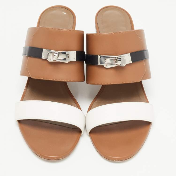 Pre Owned Hermes Tricolor Leather Ovation Slide Sandals Size 40