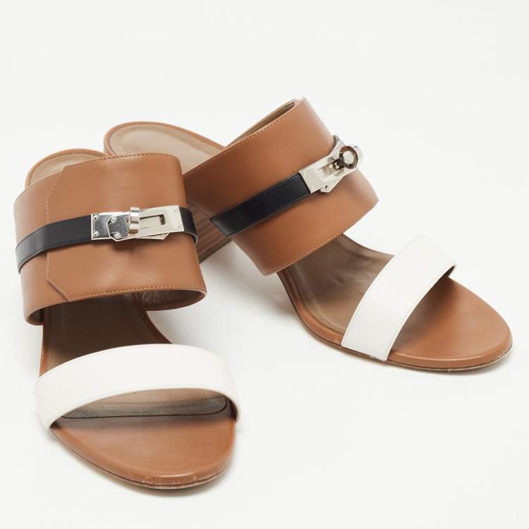 Pre Owned Hermes Tricolor Leather Ovation Slide Sandals Size 40