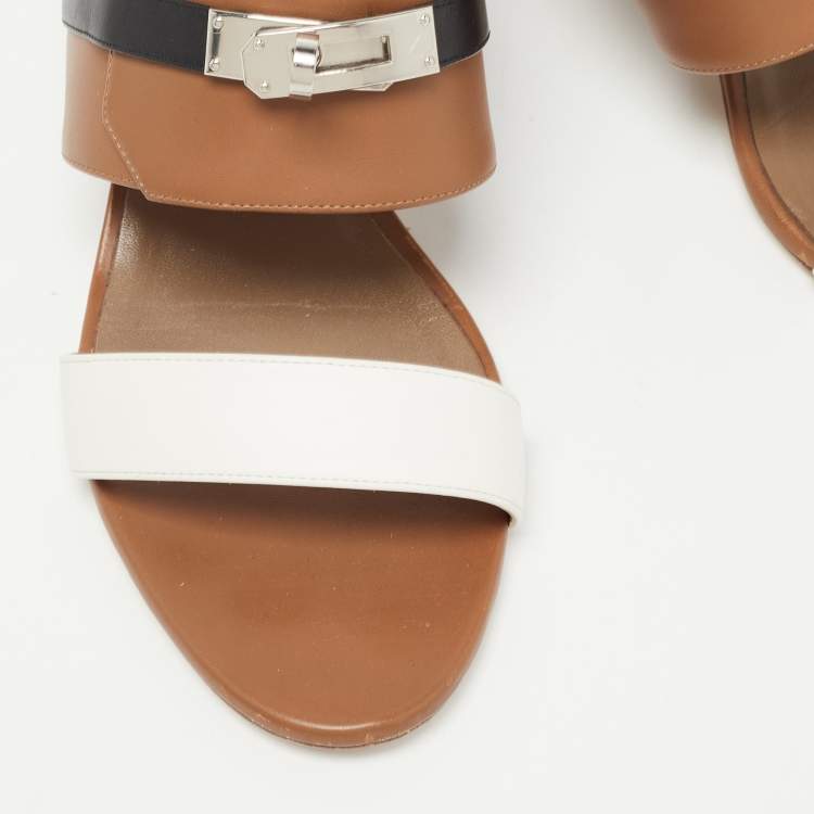 Pre Owned Hermes Tricolor Leather Ovation Slide Sandals Size 40