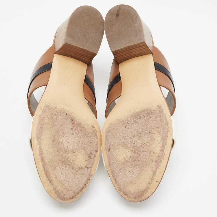 Pre Owned Hermes Tricolor Leather Ovation Slide Sandals Size 40