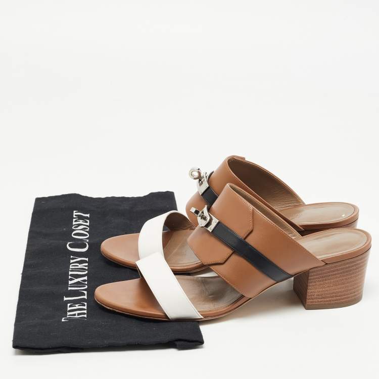 Pre Owned Hermes Tricolor Leather Ovation Slide Sandals Size 40