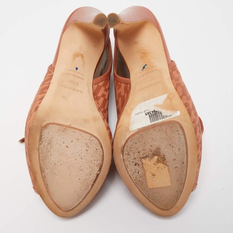Pre Owned Hermes Brown Perforated Leather Garrigue Peep Toe Booties Size 38.5