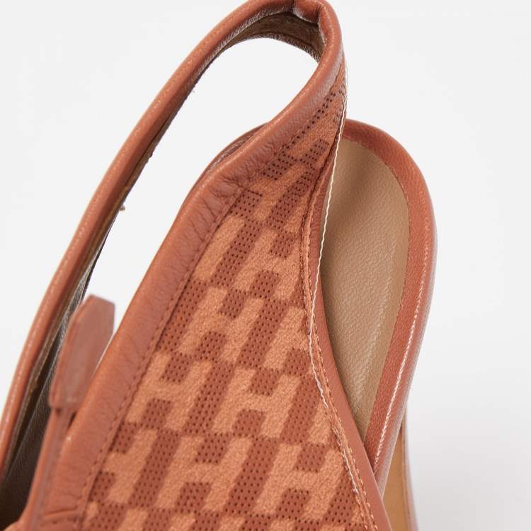 Pre Owned Hermes Brown Perforated Leather Garrigue Peep Toe Booties Size 38.5