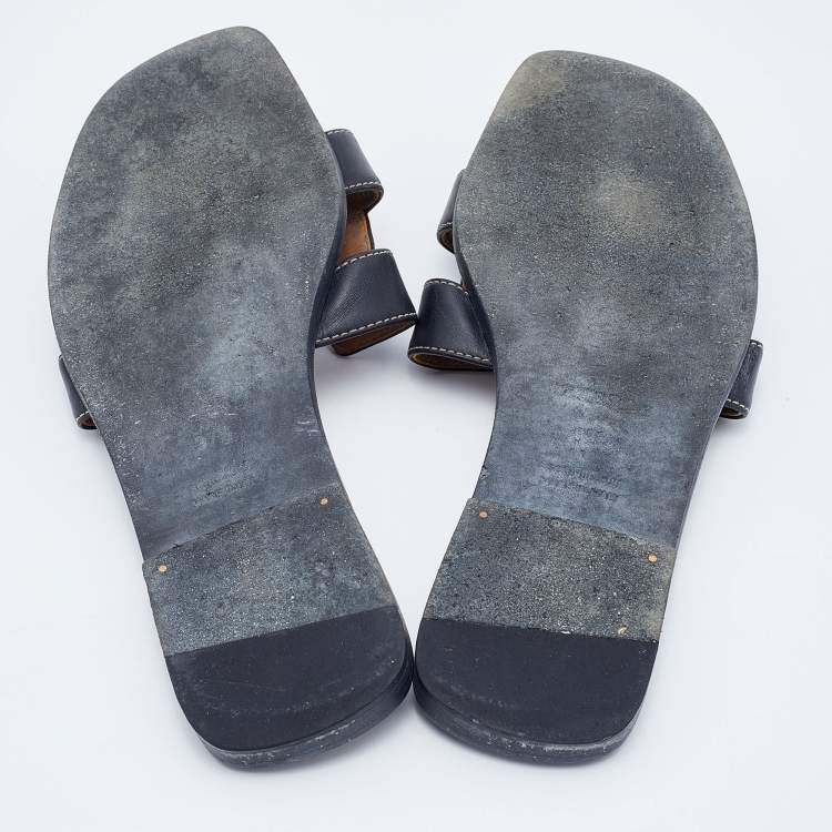Pre Owned Hermes Black Leather Oran Sandals Size 37.5