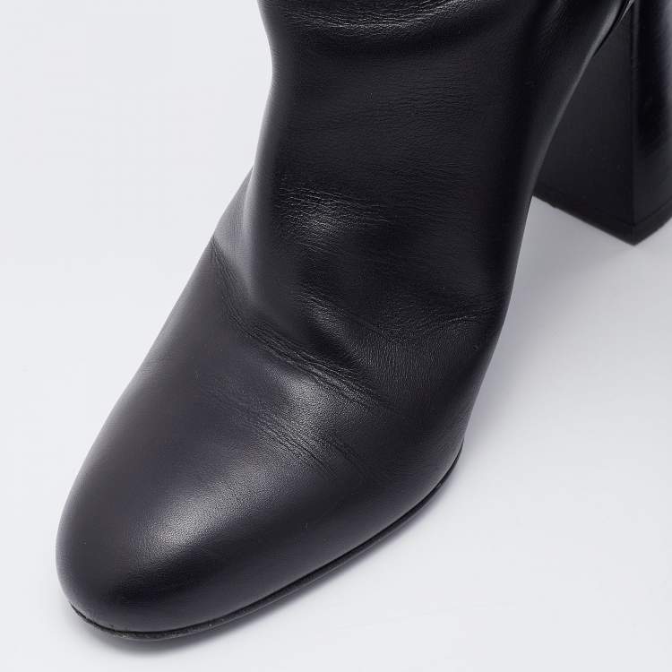 Pre Owned Hermes Black Leather Story Knee Length Boots Size 37.5