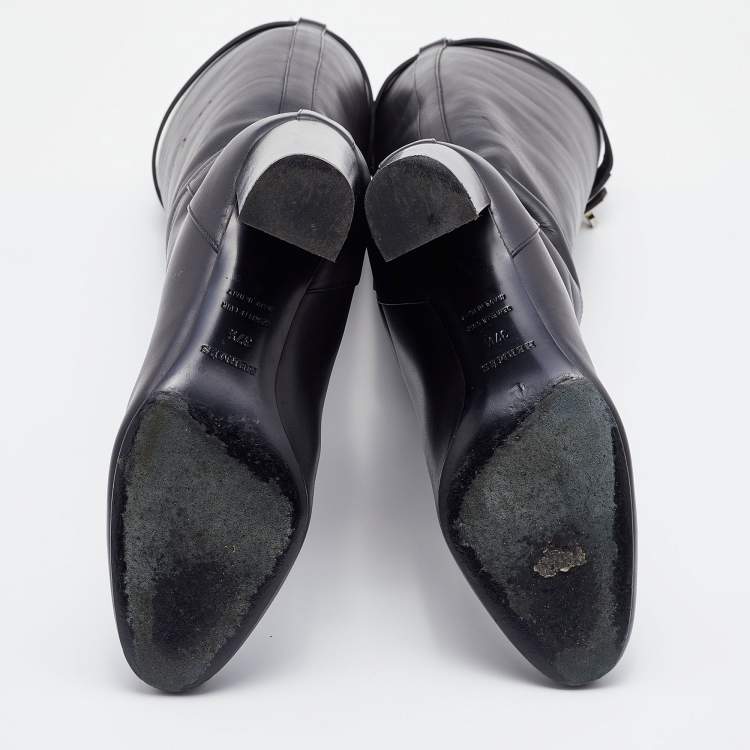 Pre Owned Hermes Black Leather Story Knee Length Boots Size 37.5